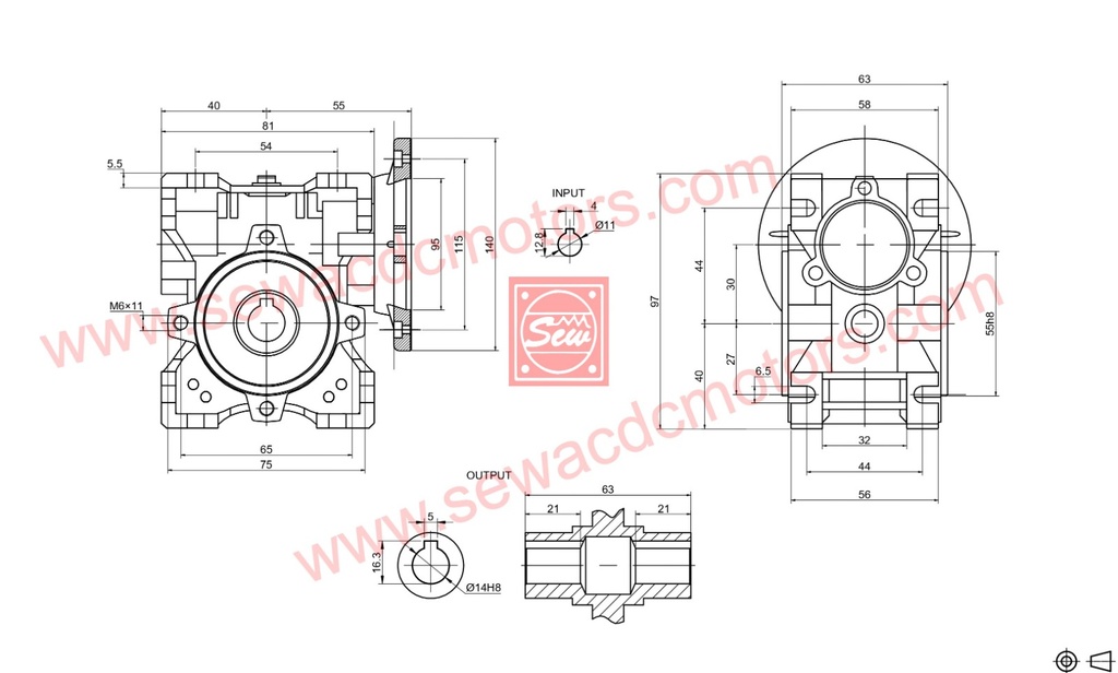 AC 0.25HP 230V 100RPM Worm Gear Motor