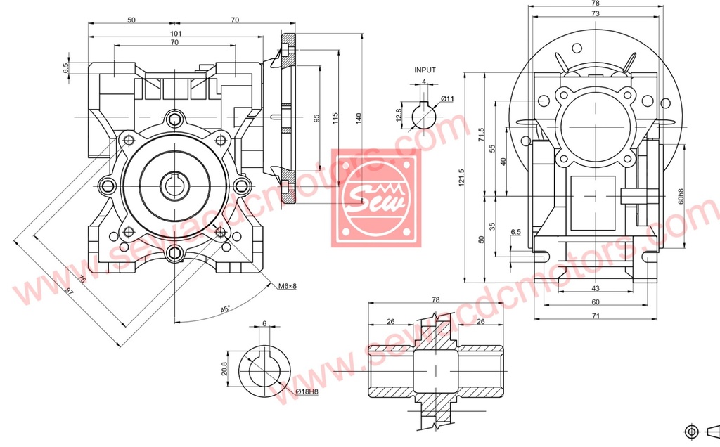 E-BIKE DC WORM GEARED MOTOR MY1016Z3 24V 50RPM 350W 600 KG/CM
