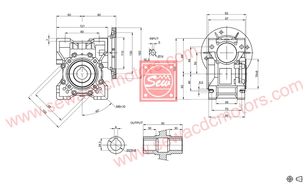 PMDC 250W 24V 8RPM 1200 Kg/cm High Torque Worm Gear Motor 