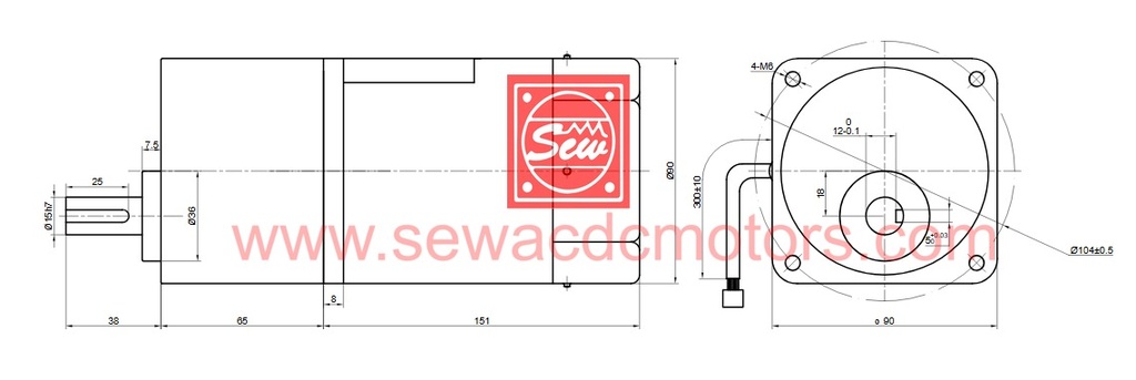 AC  90W 230V 10RPM Inline Gear Motor