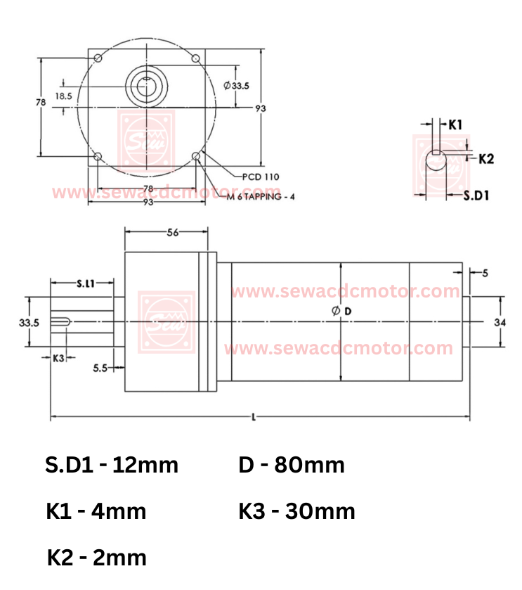 PMDC 150w 12v 30RPM 300 KG/CM Inline Gear motor
