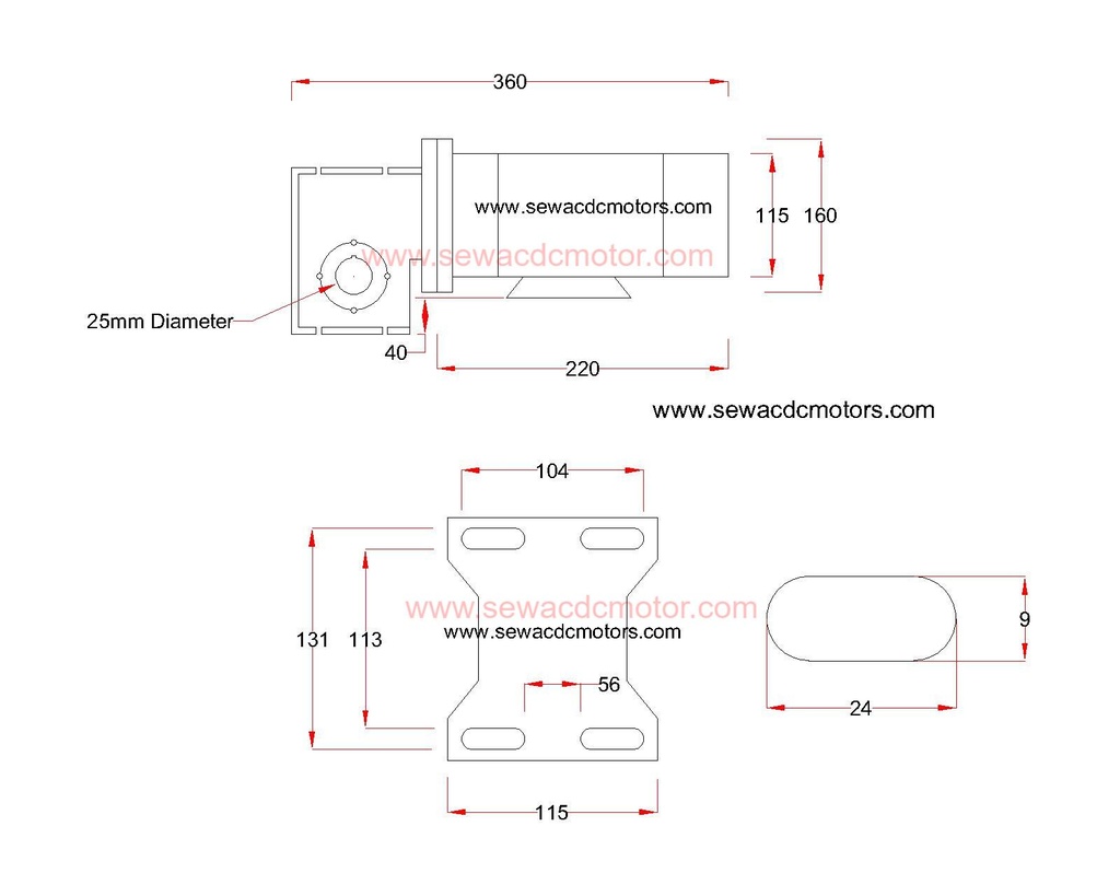 PMDC 800W 24V 100RPM 450Kg/cm Worm Gear Motor 